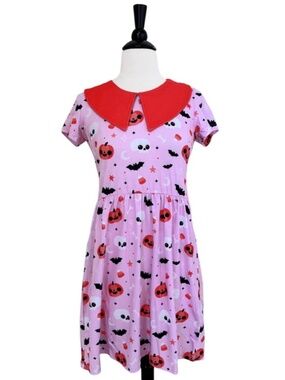 nwt em& sprout pink halloween collared dress S pumpkin skull bat